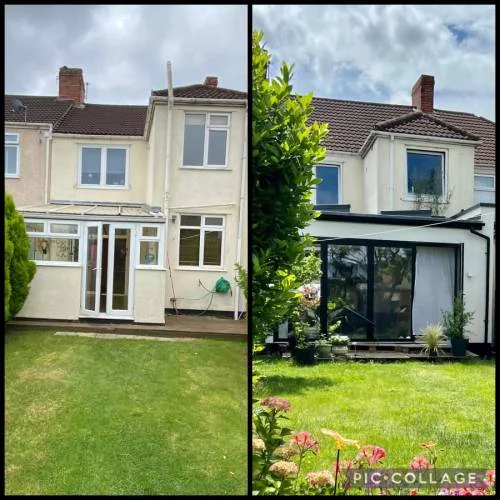 Before and after comparison of a rear extension